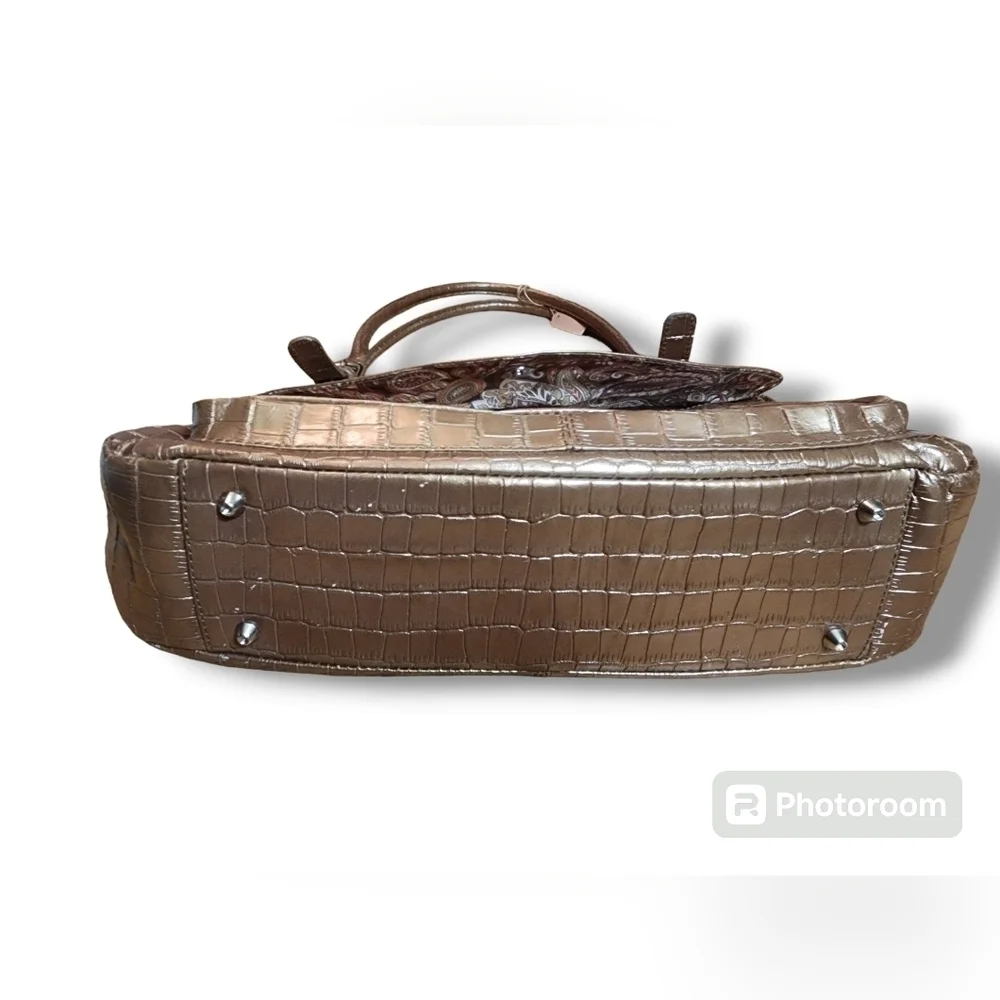 MAXX New York Bronze Embossed Alligator Bag Multiple Fabric Lined Compar…